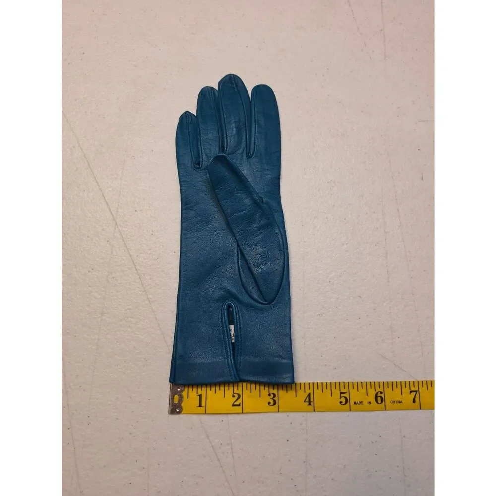 Vintage Italian Leather Teal Women's Driving Gloves with Perforated Eyelet